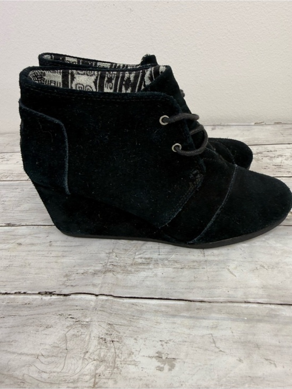 Toms Black Velvet Wedge Ankle Booties